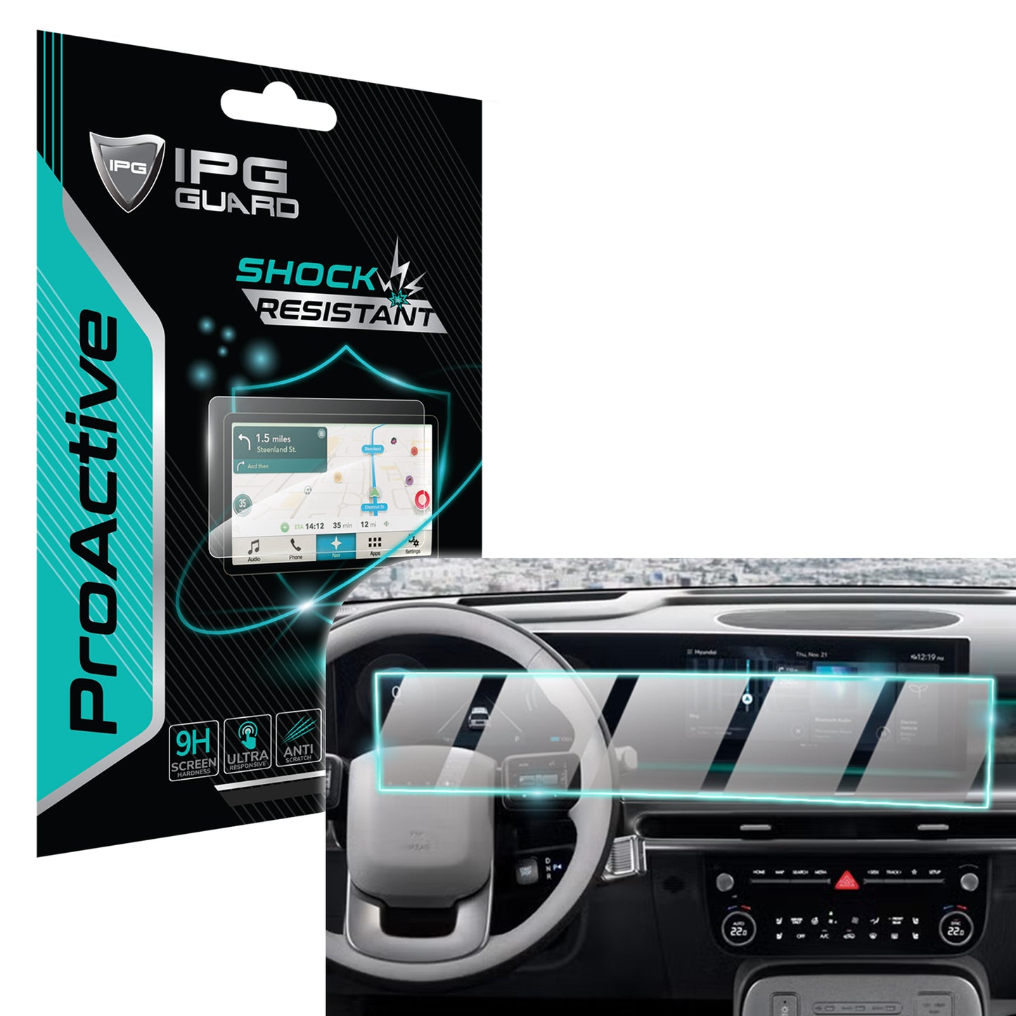 Hyundai Ioniq 9 2025-2026 12.3" İnç Navigasyon + 12.3" İnç Gösterge Paneli için 9H Nano IPG ProActive Ekran Koruyucu