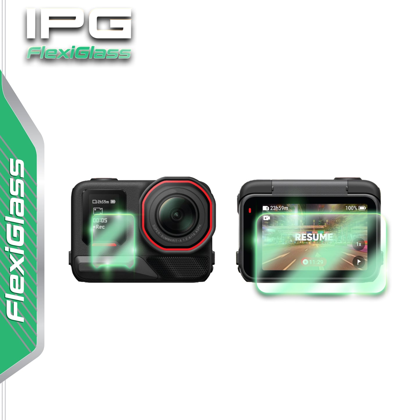 Insta360 Ace Pro 2 Aksiyon Kamerası için IPG FlexiGlass Ekran Koruyucu (2 Adet) 