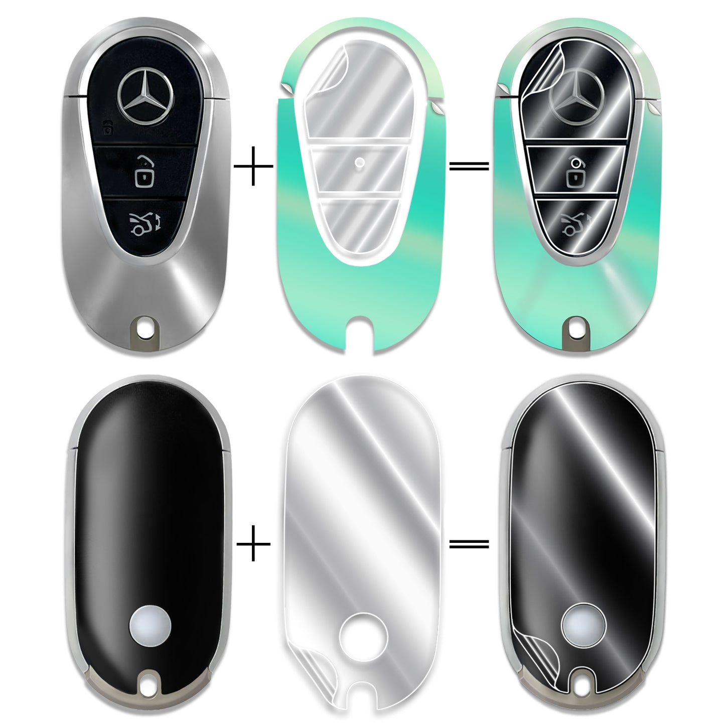 IPG Decorative for Mercedes 2021–2025 C/E/S/GLC/CLE/EQE/EQS/SL-Class Smart Key Protector Protect & Decorate Vinly Set Cover