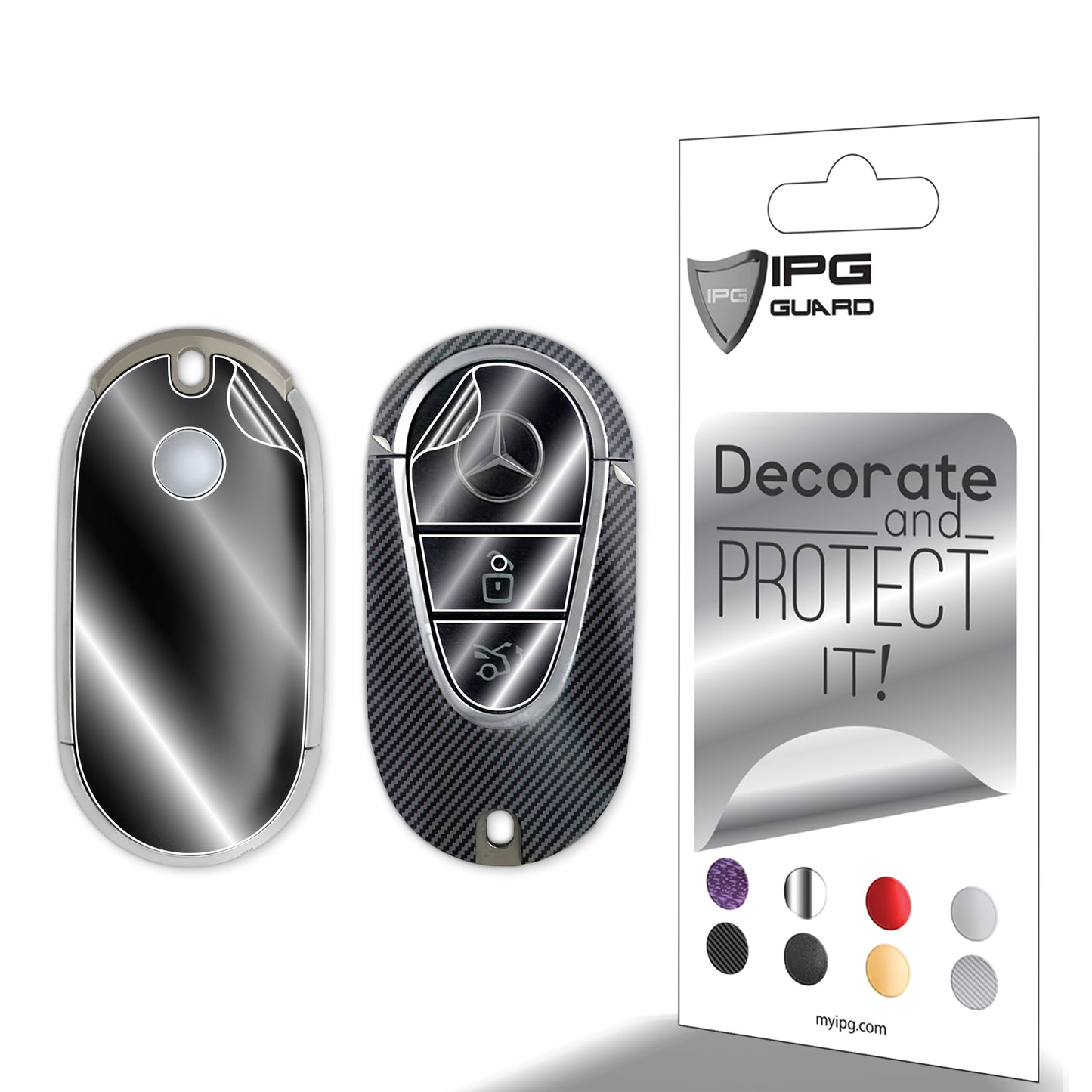IPG Decorative for Mercedes 2021–2025 C/E/S/GLC/CLE/EQE/EQS/SL-Class Smart Key Protector Protect & Decorate Vinly Set Cover