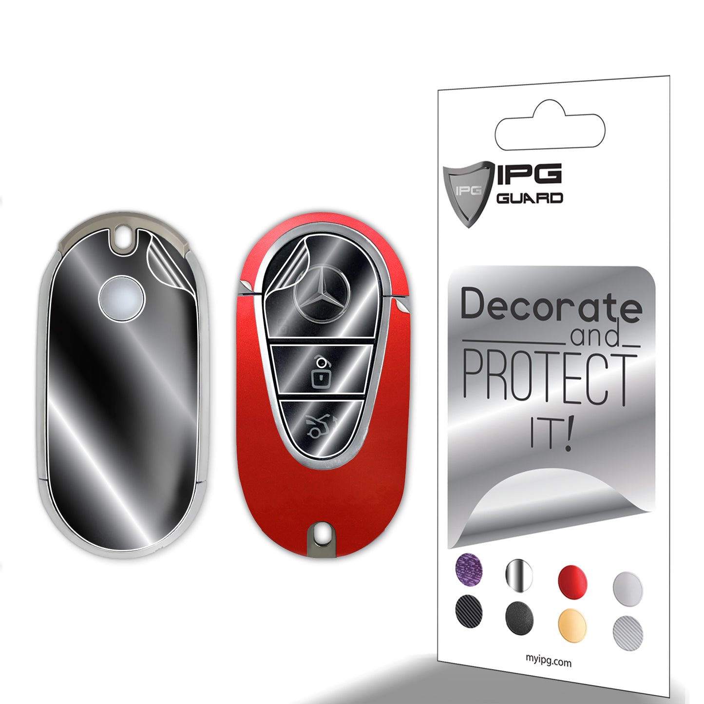 IPG Decorative for Mercedes 2021–2025 C/E/S/GLC/CLE/EQE/EQS/SL-Class Smart Key Protector Protect & Decorate Vinly Set Cover