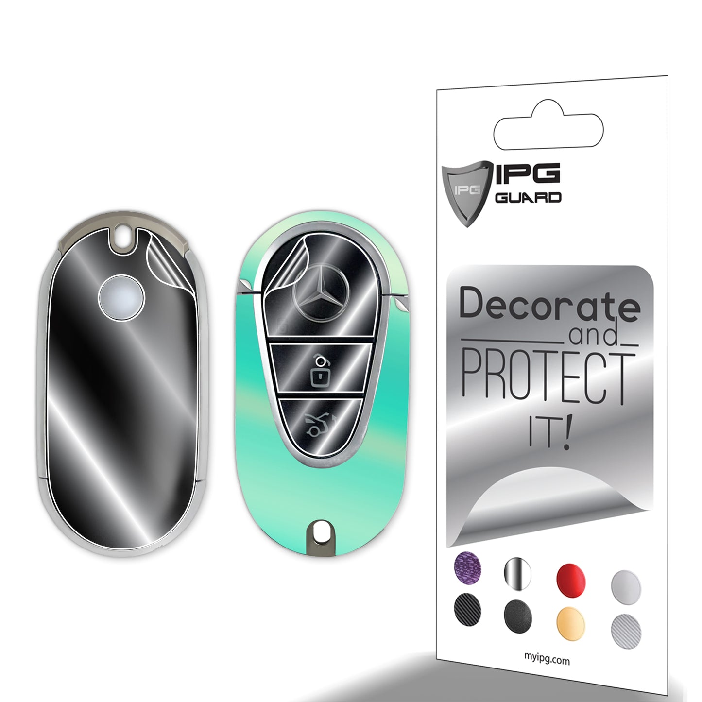 IPG Decorative for Mercedes 2021–2025 C/E/S/GLC/CLE/EQE/EQS/SL-Class Smart Key Protector Protect & Decorate Vinly Set Cover