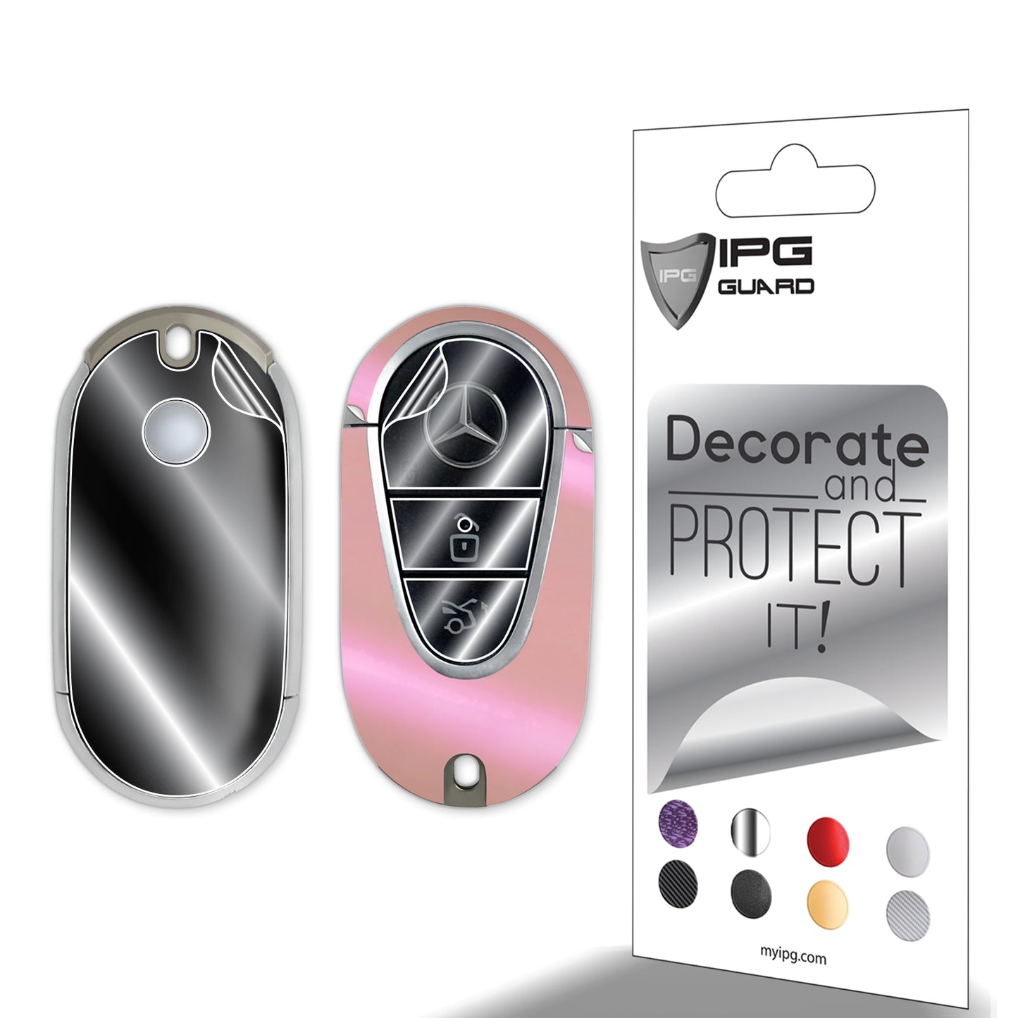 IPG Decorative for Mercedes 2021–2025 C/E/S/GLC/CLE/EQE/EQS/SL-Class Smart Key Protector Protect & Decorate Vinly Set Cover