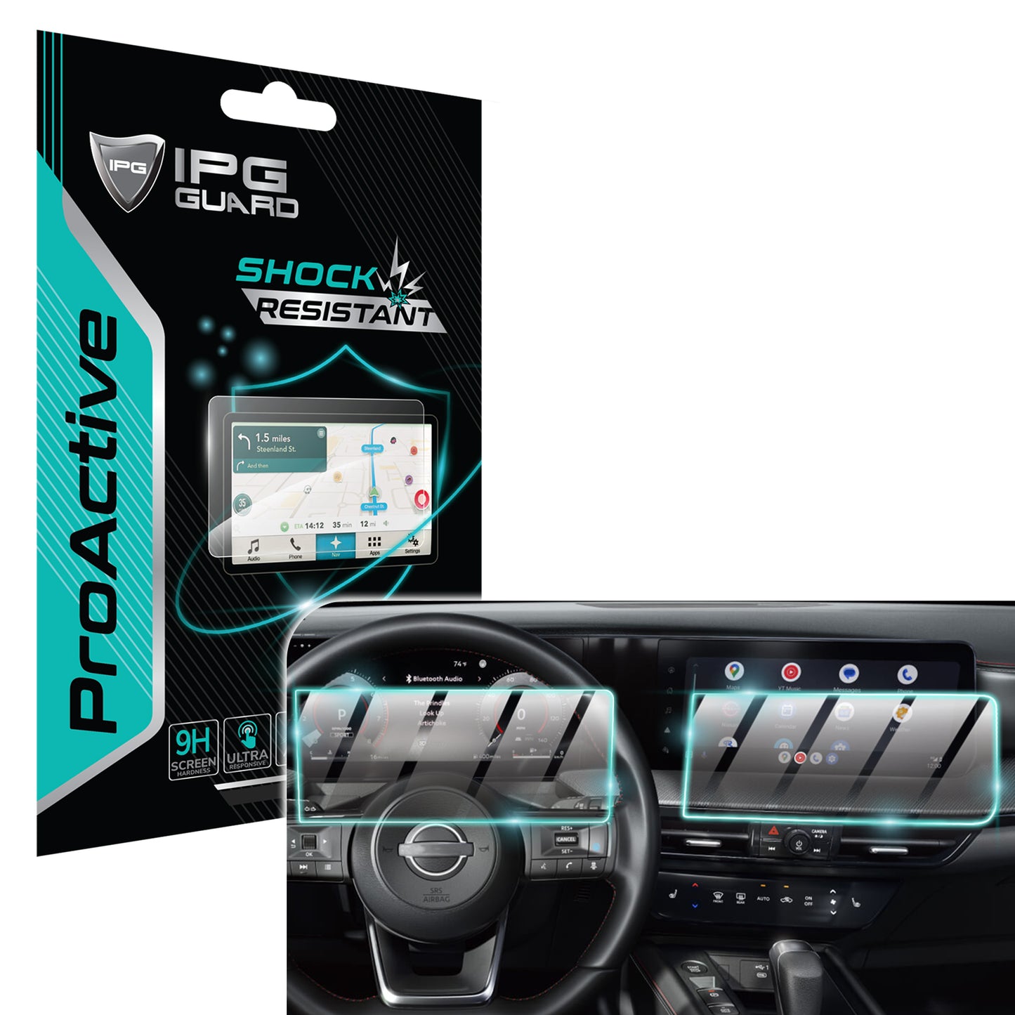 Nissan Kicks - Kicks SV/SR 12.3" inç Gösterge Paneli ve Navigasyon için 9H Nano IPG ProActive 2'li Ekran Koruyucu