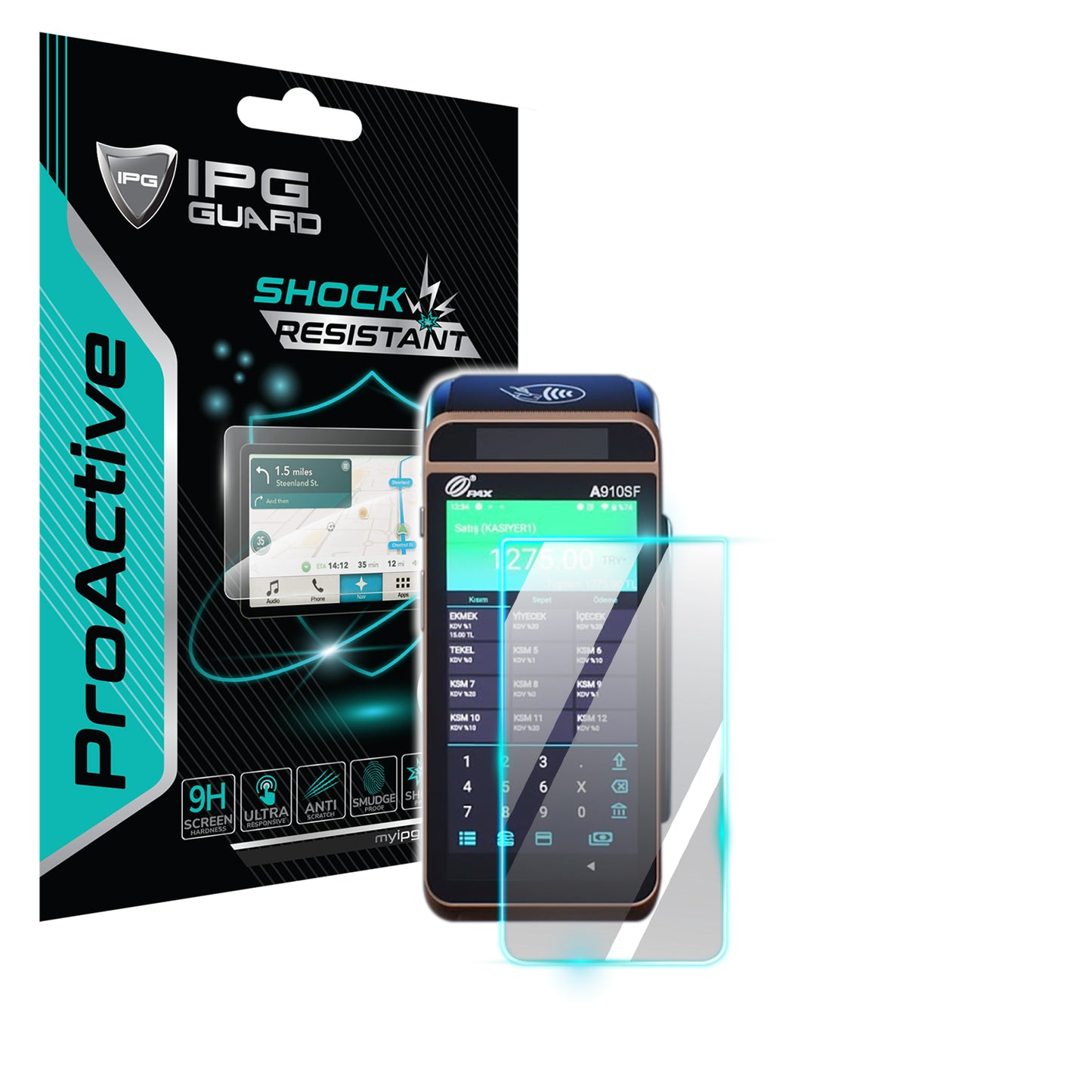 PAX A910 SF Android SmartPOS Terminal Dokunmatik Ekranı için IPG ProActive Ekran Koruyucu 