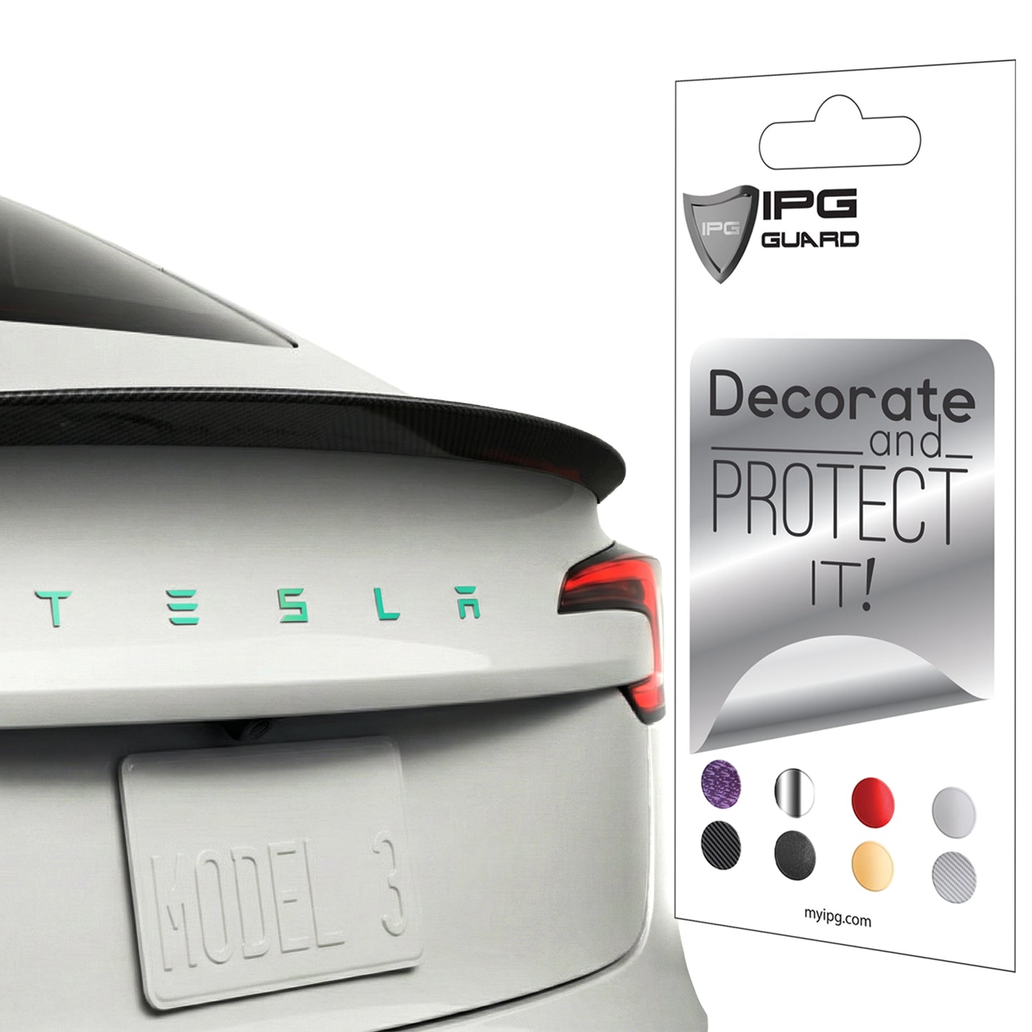 IPG Decorative for Tesla Model 3/Y/S/X/Performance Tailgate Letters Emblems (2 Units) Sticker Wrap Kit Decals Stickers Protector