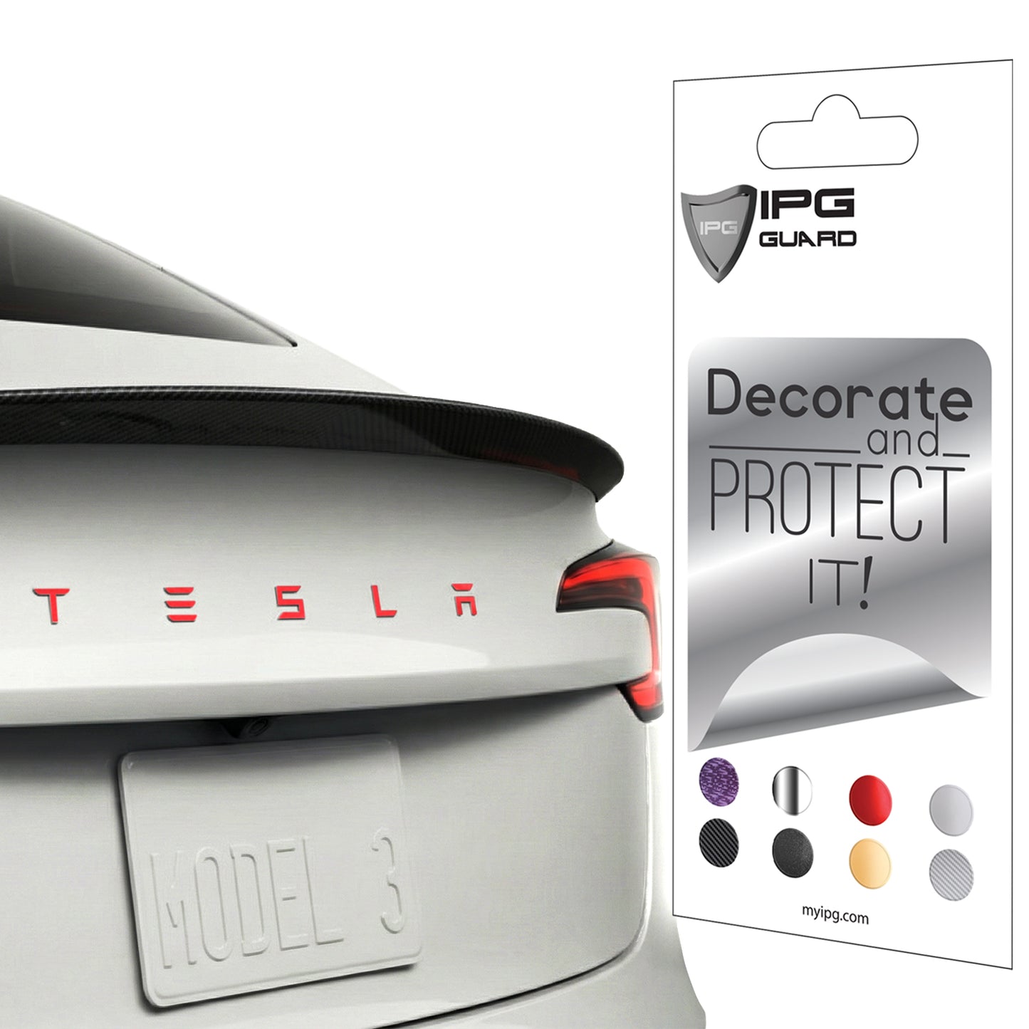 IPG Decorative for Tesla Model 3/Y/S/X/Performance Tailgate Letters Emblems (2 Units) Sticker Wrap Kit Decals Stickers Protector
