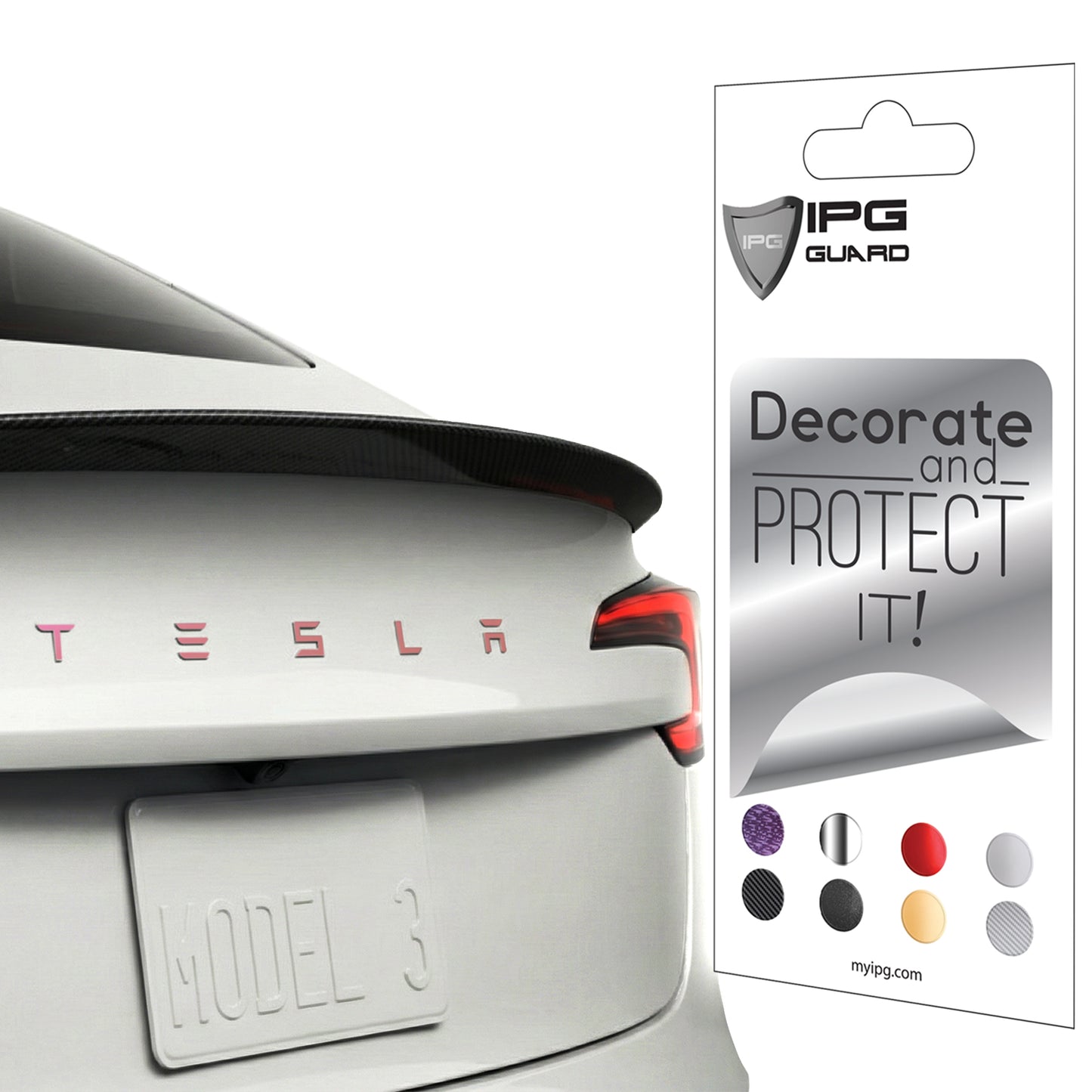 IPG Decorative for Tesla Model 3/Y/S/X/Performance Tailgate Letters Emblems (2 Units) Sticker Wrap Kit Decals Stickers Protector