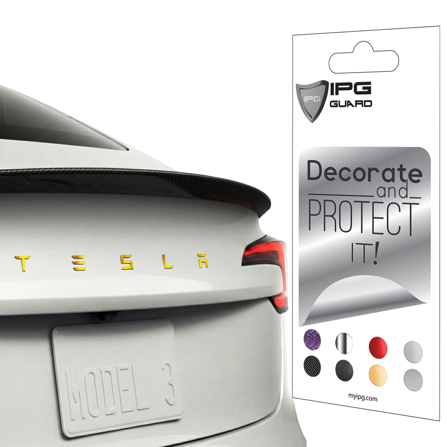 IPG Decorative for Tesla Model 3/Y/S/X/Performance Tailgate Letters Emblems (2 Units) Sticker Wrap Kit Decals Stickers Protector