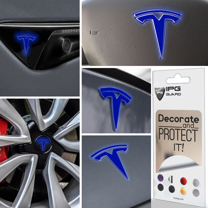 Tesla Model 3 için IPG Dekoratif Koruyucu Logo Amblem Sticker Etiket Aksesuar Vinil (9 Logo Set)(Reflektif Serisi)