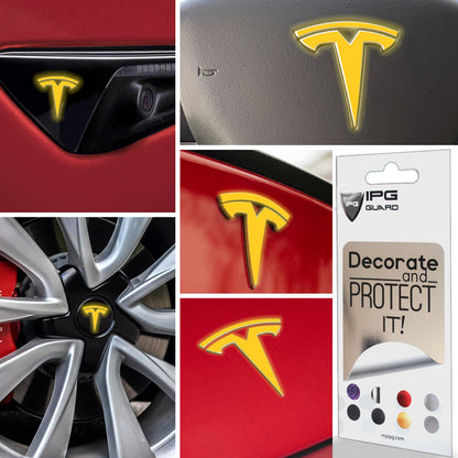 Tesla Model 3 için IPG Dekoratif Koruyucu Logo Amblem Sticker Etiket Aksesuar Vinil (9 Logo Set)(Reflektif Serisi)