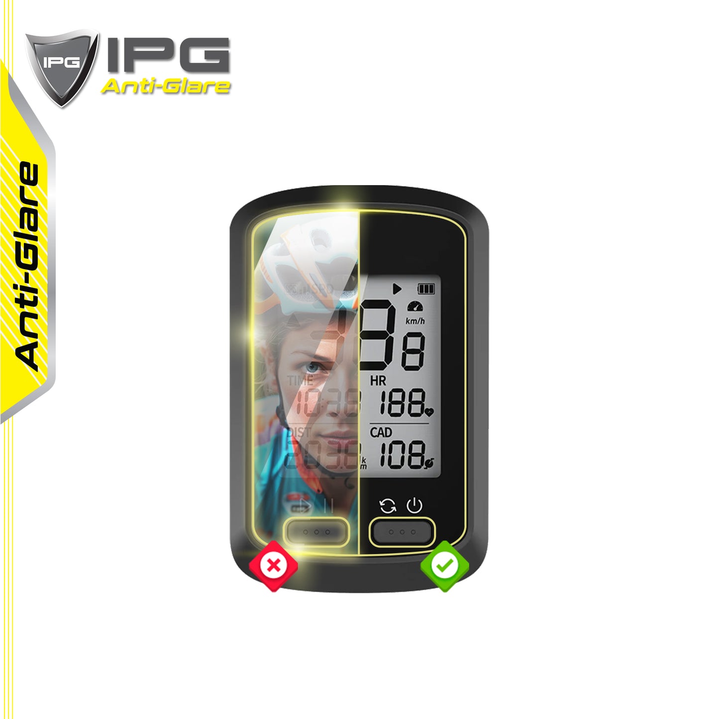 IPG Anti-Glare for XOSS G/G+ Bike Computer ANTI-GLARE SCREEN Protector (2 Units)