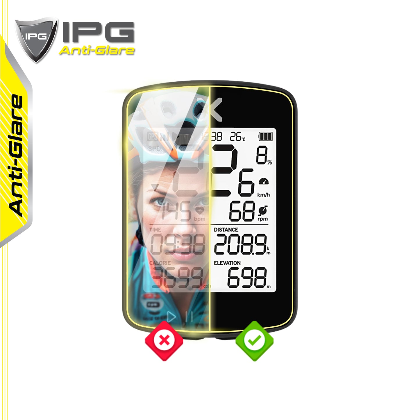 IPG Anti-Glare for Xoss G+ Gen2 Bike Computer ANTI-GLARE SCREEN Protector (2 Units)